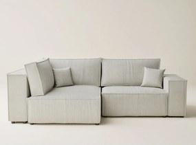 Colțar crem extensibil/cu spațiu de depozitare cu tapițerie din catifea reiată (cu colț pe partea stângă/în formă de ”L”) Tonga – Maison de Rêve