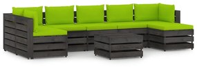 Set mobilier de gradina cu perne, 8 piese, gri, lemn tratat bright green and grey, 8