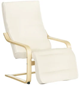 HOMCOM Fotoliu Relax Confort și Relaxare cu suport reglabil pentru picioare detașabil 94 x 66,5 x 100 cm Lemn Masiv Crem | Aosom Romania