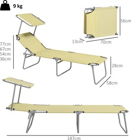 Outsunny Set de 2 Șezlonguri Pliabile cu Tetieră Reglabilă, Spătar Reglabil, Șezlonguri de Grădină din Material Oxford și Metal, pentru Plajă, Piscină, 187x58x36 cm, Bej | Aosom Romania