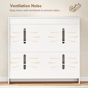 HOMCOM Dulap de Pantofi pentru 25-30 de Pantofi cu Uși Amortizate, Alb Lucios | Aosom Romania