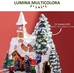 Scena Animata a Satului de Craciun, Decoratiune Muzicala de Sarbatori cu Lumini LED, Tren Rotativ, 2 Muzicieni si 1 Comandant HOMCOM | Aosom RO