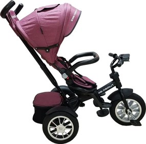 Tricicleta cu copertina Baby Care™ Turbo Bike , cu far luminos, roti din cauciuc, pozitie somn, pedale si maner pentru parinti, scaun reversibil cu