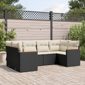 3226259 vidaXL Set mobilier de grădină cu perne, 6 piese, negru, poliratan