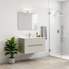 Trent Mobilier de baie 80 cm lavoar ceramic (2 sertare) cu oglindă 60x80 cm verde deschis-alb