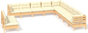 vidaXL Set mobilier grădină cu perne crem, 11 piese, lemn masiv de pin