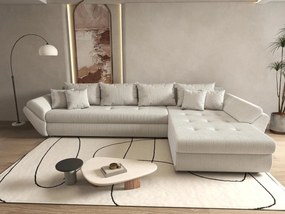 Colțar extensibil dumonde cu ladă de depozitare si sezut confortabil din spuma high-density, Loana XL Zoom Cream II 335x185 cm