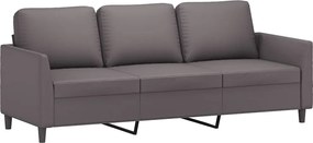vidaXL Canapea cu 3 locuri, gri, 180 cm, piele ecologică