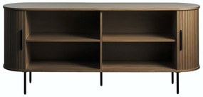 Comodă maro cu aspect de lemn de stejar cu ușă glisantă 180x76x45 cm Nola – Unique Furniture