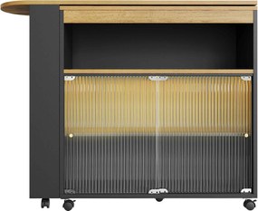 Masă bar modernă extensibilă și mobilă, cu LED, spațiu mare de depozitare, 138-204×39×105 cm, Negru