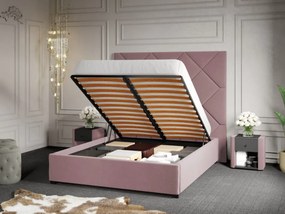 Pat Tapitat cu Panou 191x170 C2 Dubai pentru saltea de 190 rabatabil cu lada Roz - Velluto 14 140x190