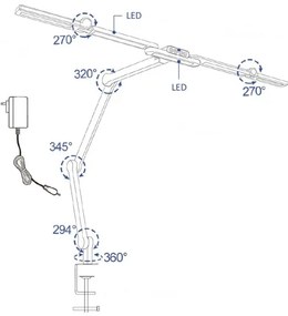 Lampă LED flexibilă birou, dimabilă, 24W, 230V, 3000-6500K, CRI 92, negru