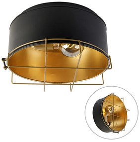 Plafoniera industriala neagra cu auriu 35 cm - Barril
