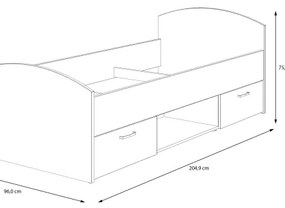 Pat single URO cu spațiu de depozitare, 90x200 cm, stejar artisan/alb