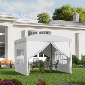 Outsunny Cort Impermeabil 3x3m Grădină, Panouri Laterale Pliabile, Oțel Oxford, Alb | Aosom Romania