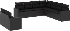 vidaXL Set mobilier de grădină cu perne, 9 piese, negru, poliratan