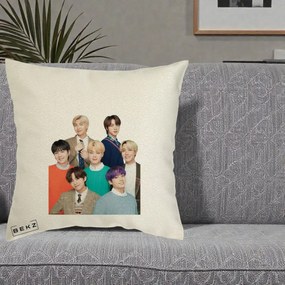 Perna Personalizata K-pop BTS Fotografie Grup Tinute Elegante, 40x40 cm, Ecru, Husa Detasabila, Perna Inclusa, BEKZ®