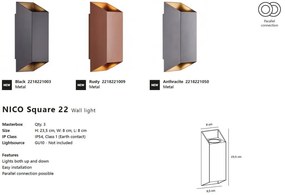Aplica up/down de perete pentru iluminat exterior IP54 Nico square 22 ruginiu