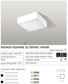 Plafoniera LED design slim MONZA S 22 3000K alba