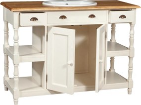 Mobilier de baie din lemn masiv, lavoar ceramica , alb antichizat  natur, L128x54xH92 cm