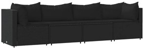 319784 vidaXL Set mobilier relaxare grădină 4 piese cu perne poliratan negru