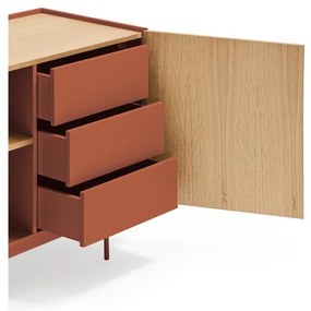 Comodă cărămiziu-natural joasă cu aspect de lemn de stejar 130x78 cm Otto – Teulat