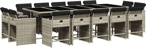 vidaXL Set mobilier de grădină cu perne 15 piese gri deschis poliratan