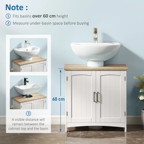 kleankin Dulap Sub Lavoar Baie cu 2 Uși și Raft Reglabil Alb și Lemn | Aosom Romania