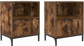 vidaXL Dulap de noapte cu sertar 2 pcs Stejar afumat 49 x 36 x 61 cm