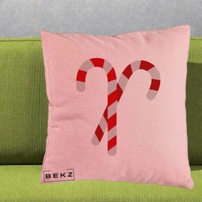 Perna Decorativa Candy Cane de Craciun, 40x40 cm, Roz, Husa Detasabila, Perna Inclusa, BEKZ®
