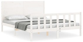 3192757 vidaXL Cadru de pat cu tăblie, alb, king size, lemn masiv