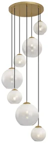 Lampă suspendată Hotel Chic alamă cu sticlă albă rotundă cu 7 lumini - Misty