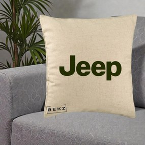 Perna Personalizata cu emblema Jeep, 40x40 cm, Bej, Husa Detasabila, Perna Inclusa, BEKZ®