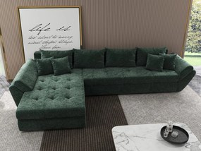 Colțar extensibil dumonde cu ladă de depozitare si sezut confortabil din spuma high-density, Loana XL Euphoria Verde 335x185 cm