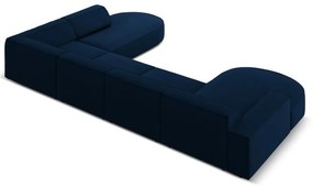 Colțar albastru cu tapițerie din catifea (cu șezlong pe partea dreaptă) Jodie - Micadoni Home