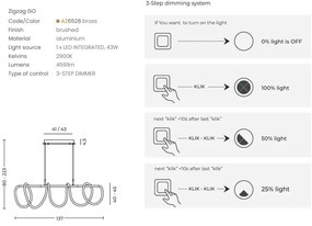 Lustra LED 3-STEP suspendata moderna ZIGZAG auriu