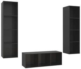 3079761 vidaXL Set de dulapuri TV, 3 piese, negru extralucios, lemn prelucrat