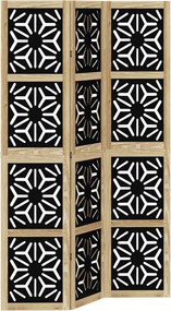 vidaXL Paravan de cameră, 3 panouri, maro/negru, lemn masiv paulownia