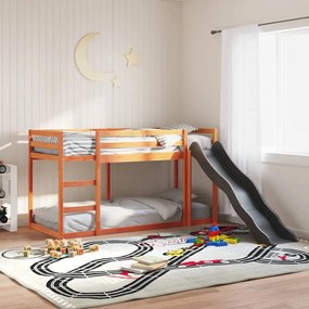 vidaXL Pat supraetajat cu tobogan/scară maro 75x190 cm, lemn masiv pin