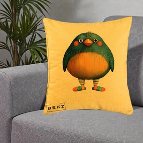 Perna Decorativa Pasare Teal cu Sosete Dunghi, 40x40 cm, Galben, Husa Detasabila, Perna Inclusa, BEKZ®