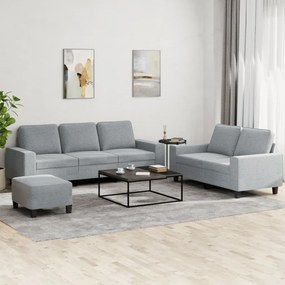 vidaXL Set de canapele, 3 piese, gri deschis, textil