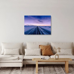 Tablou pe sticlă - autostrada iarna (70x50 cm)