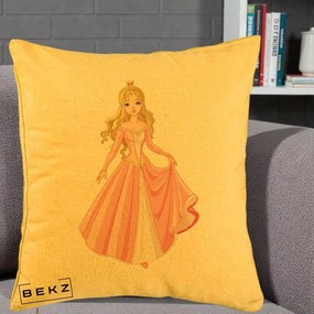 Perna Decorativa Printesa Aurora Rochie Roz, 40x40 cm, Galben, Husa Detasabila, Perna Inclusa, BEKZ®