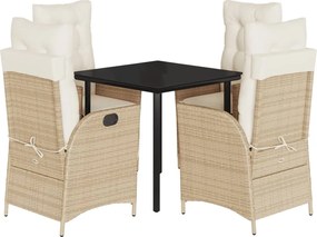 vidaXL Set mobilier de grădină cu perne, 5 piese, bej, poliratan