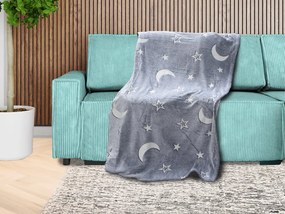 Patura fosforescenta microflanel BIG MOON 150x200 cm gri