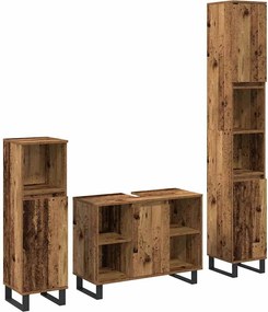 vidaXL Set de mobilier pentru baie cu raft 3 pcs Maro Lemn compozit