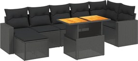 vidaXL Set mobilier de grădină cu perne, 8 piese, negru, poliratan