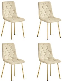 Set 4 Scaune Bucatarie/Dining Fido Bej Catifea Picioare Aurii