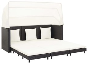 46075 vidaXL Canapea extensibilă cu 3 locuri, cu acoperiș, negru, poliratan