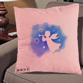 Perna Decorativa Inger cu Trompeta Albastru, 40x40 cm, Roz, Husa Detasabila, Perna Inclusa, BEKZ®